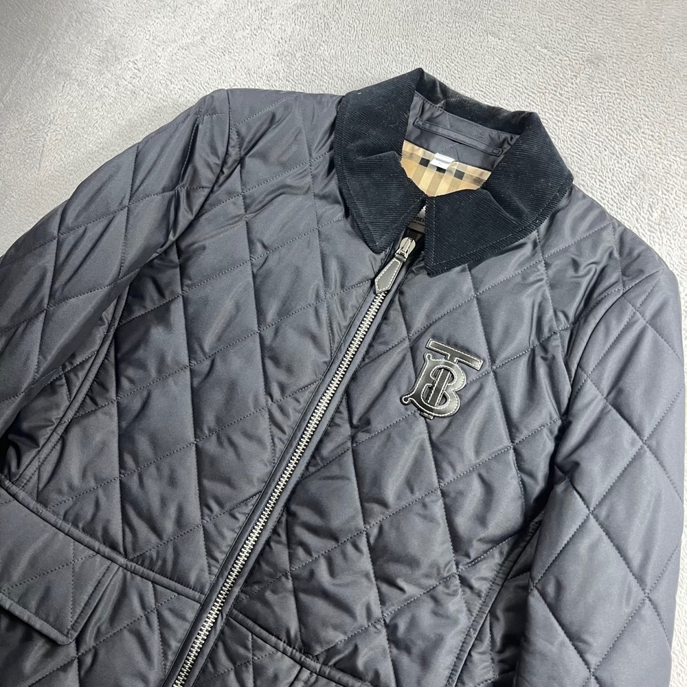 Burberry TB Monogram Quilted Jacket Navy Blue Corduroy Collar Size M